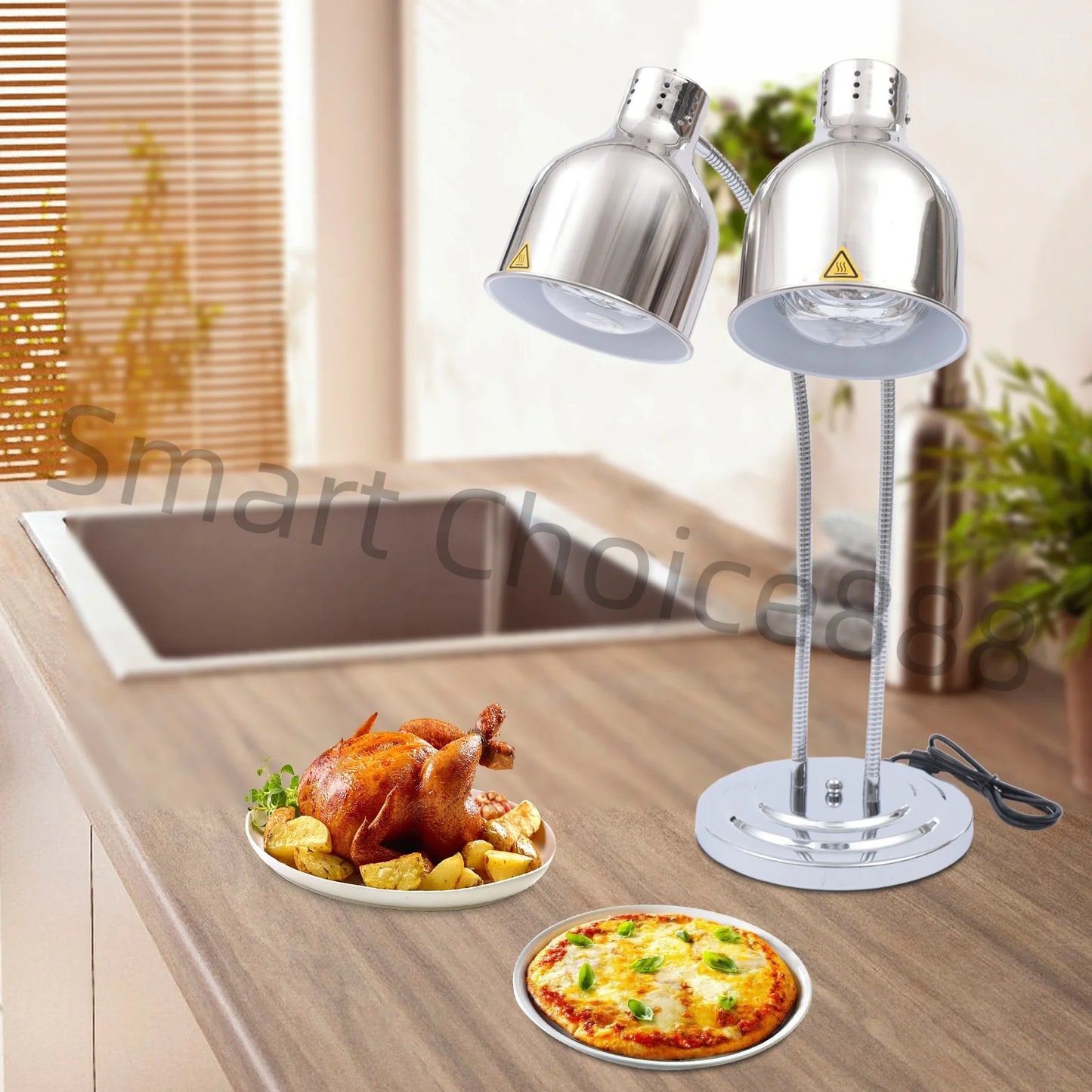 2 Light Food Heat Lamp Stainless Steel Warmer 110V 250W For Restaurant Buffet
