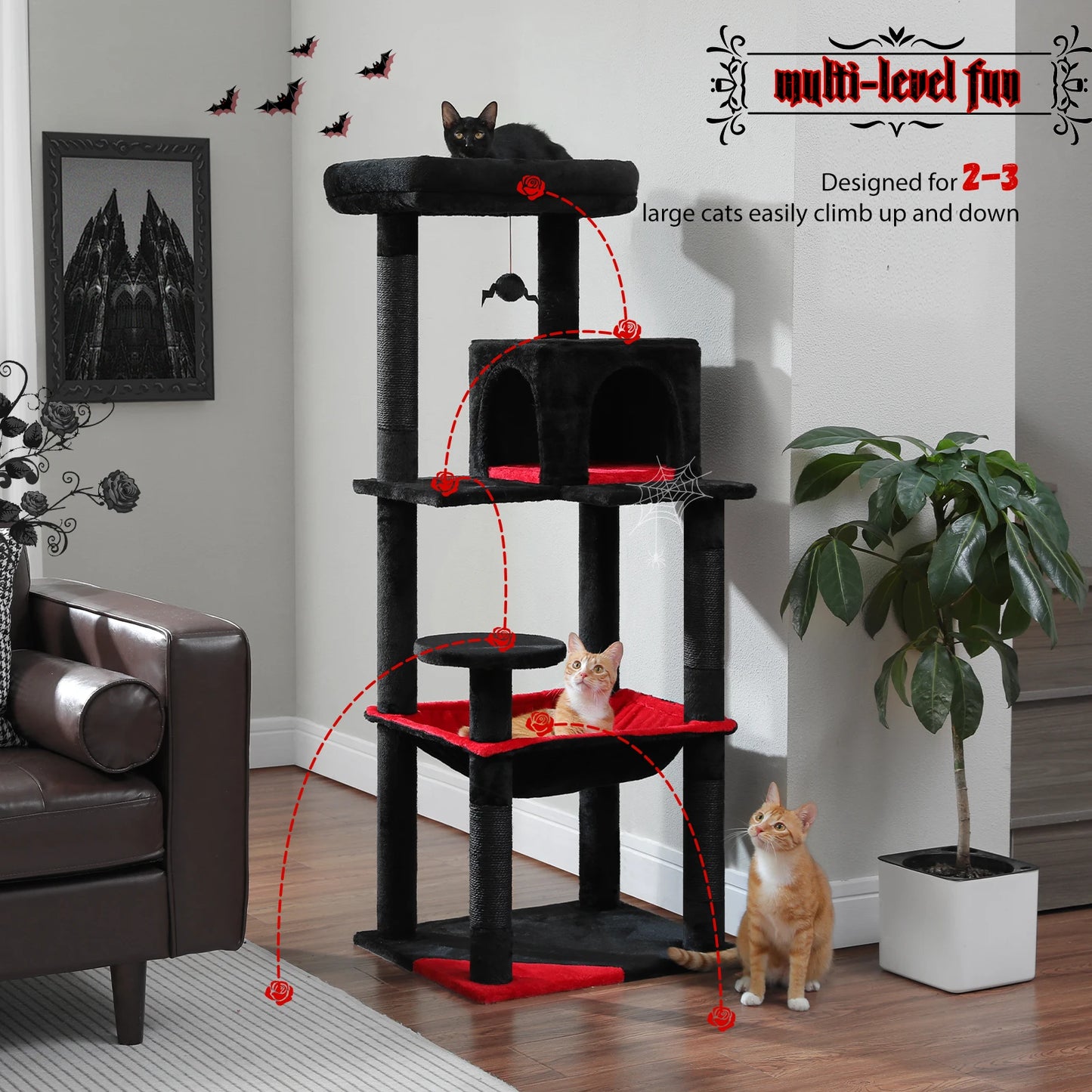 PAWZ Road 5 Level Cat Tree for Indoor Large Cats With Hammock and Sisal Posts