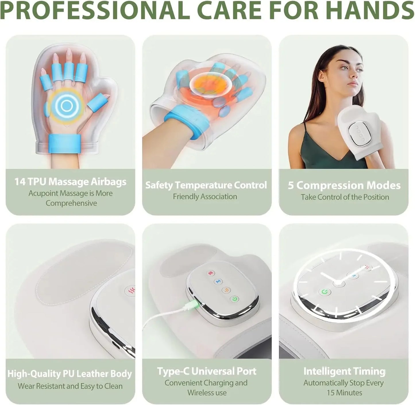 Electric Hand Massager with Heat Airbag Compression Carpal Tunnel Wrist Finger Kneading Massage Device Vibration Gloves