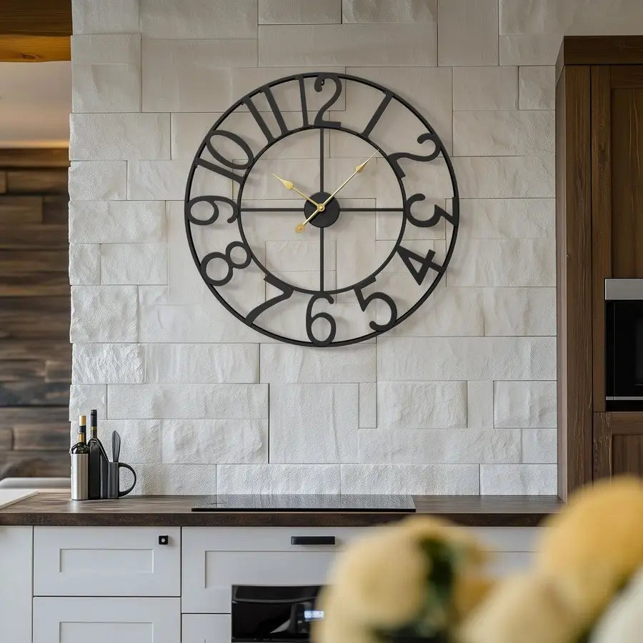 30 Inch Metal Wall Clock Silent Non Ticking Battery Operated Modern Black Decor