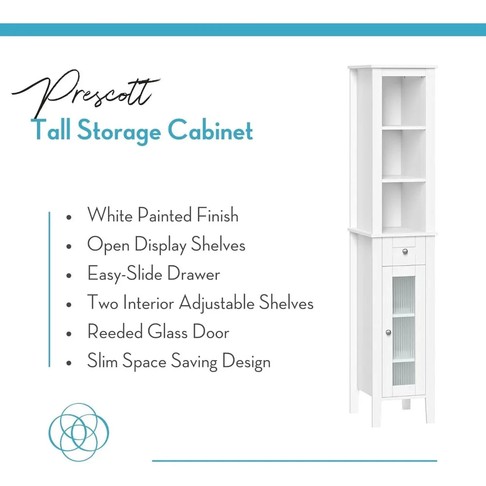 Slim Tall Bathroom Storage Cabinet With Glass Door And Shelves For Bathrooms