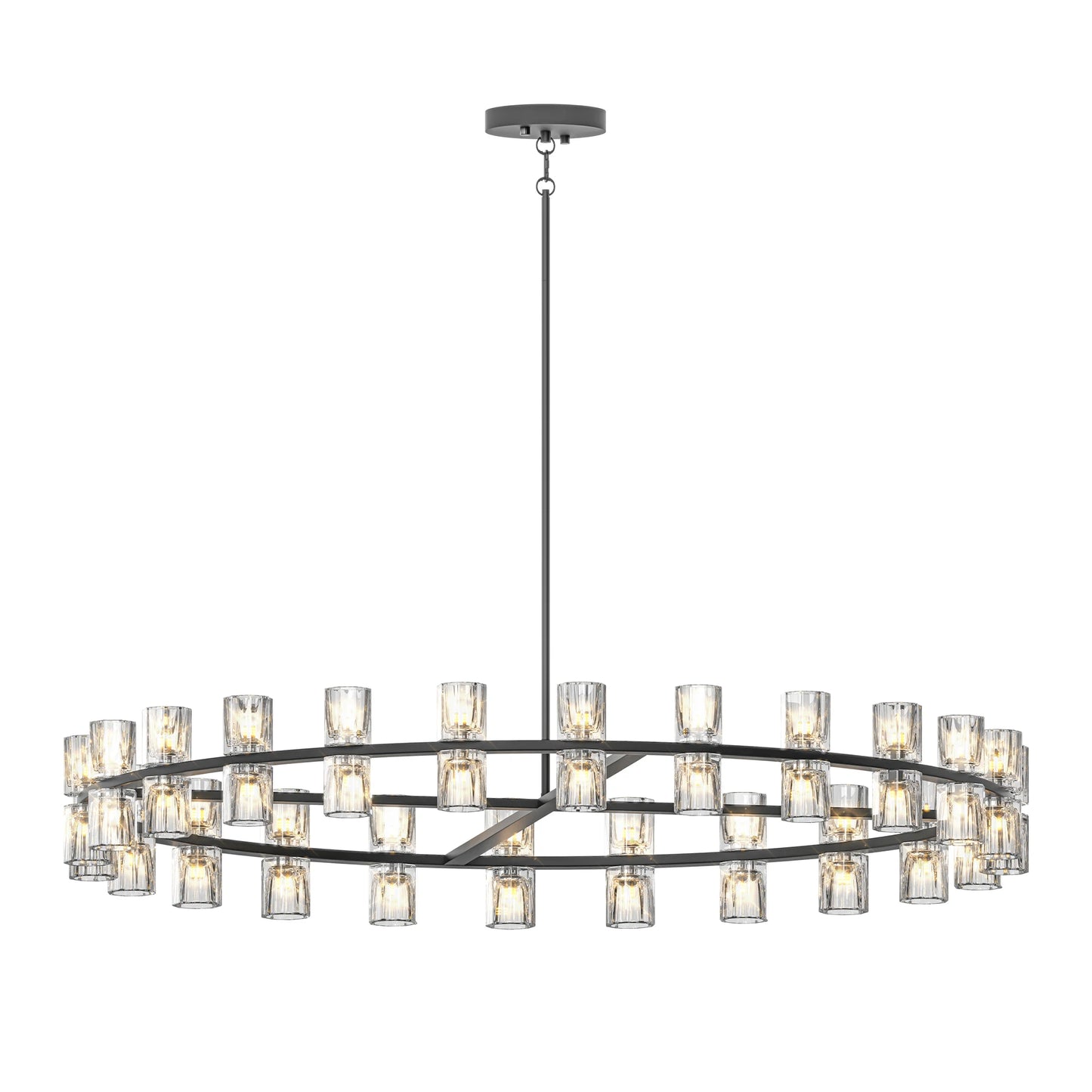 Modern 48 Inch Black Round Chandelier Crystal Wagon Wheel Pendant Light