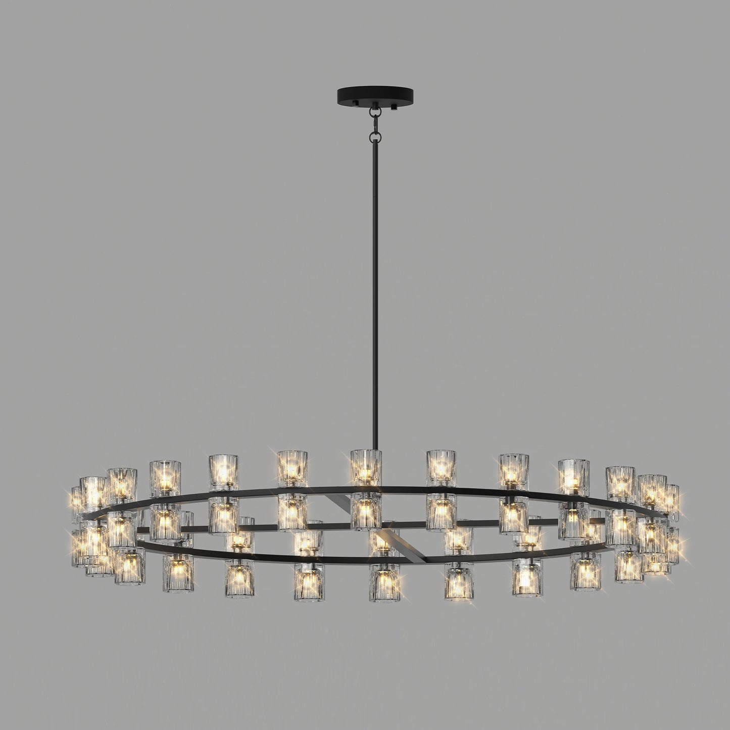 Modern 48 Inch Black Round Chandelier Crystal Wagon Wheel Pendant Light