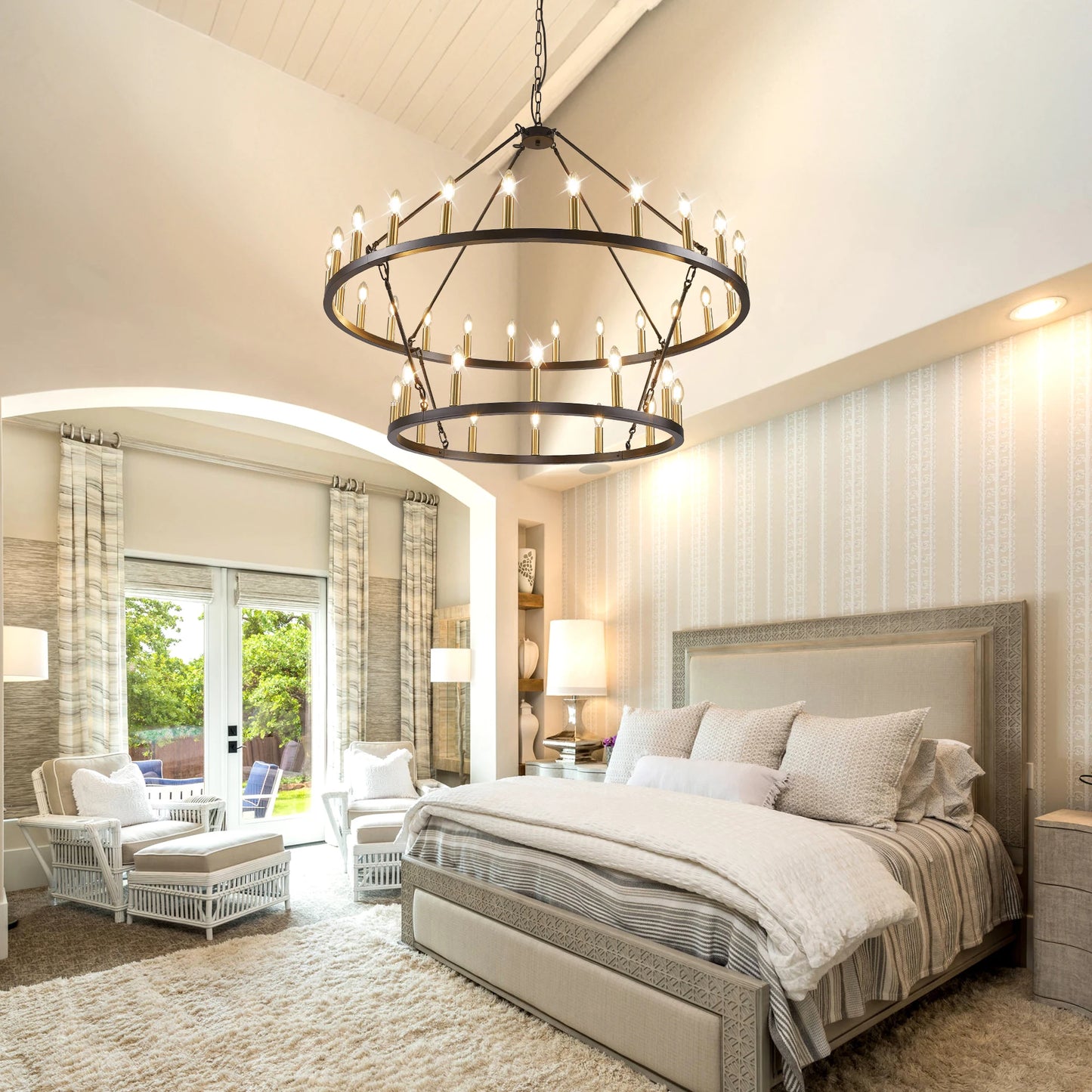 47 Inch Wagon Wheel Chandelier 2 Tier 36 Lights Farmhouse Pendant Dimmable