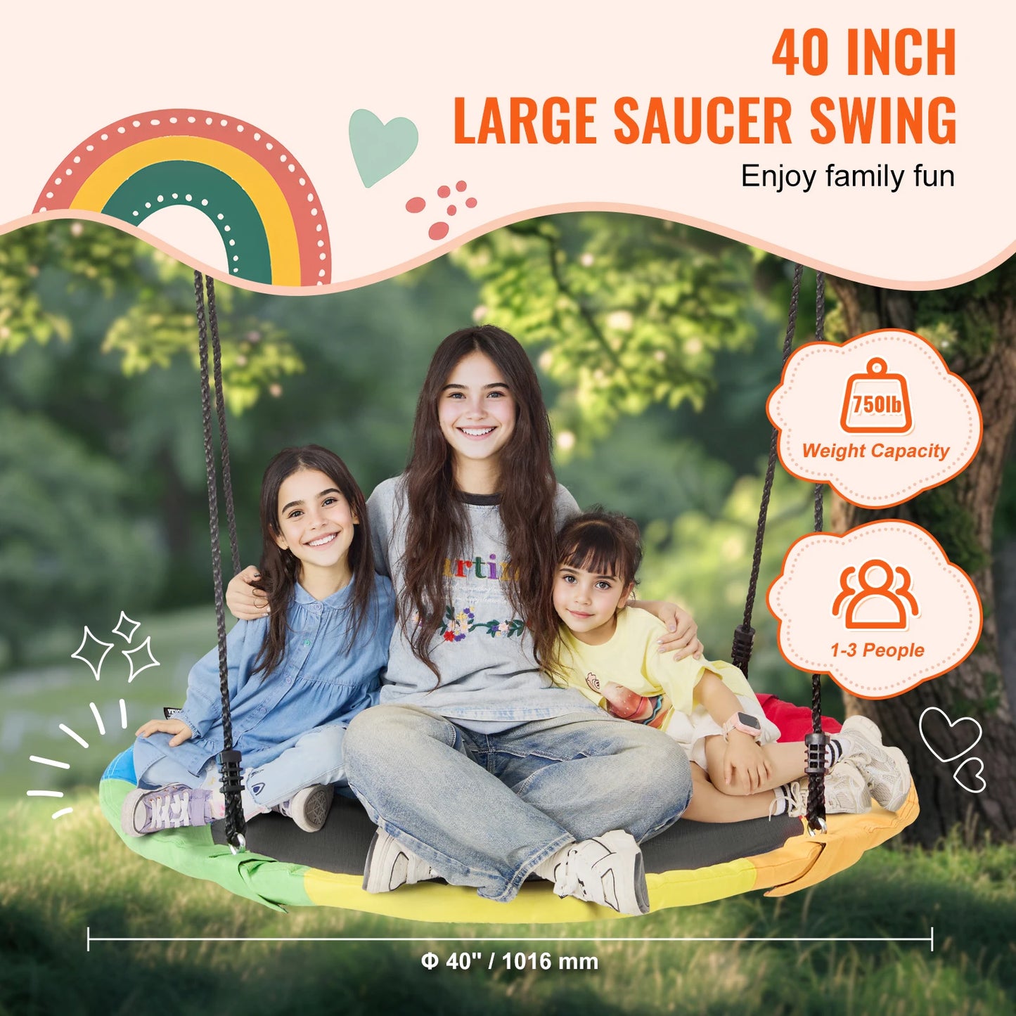 SucceBuy Tree Swing Saucer Swing 750 Pound 2 Straps Adjustable Ropes Outdoor