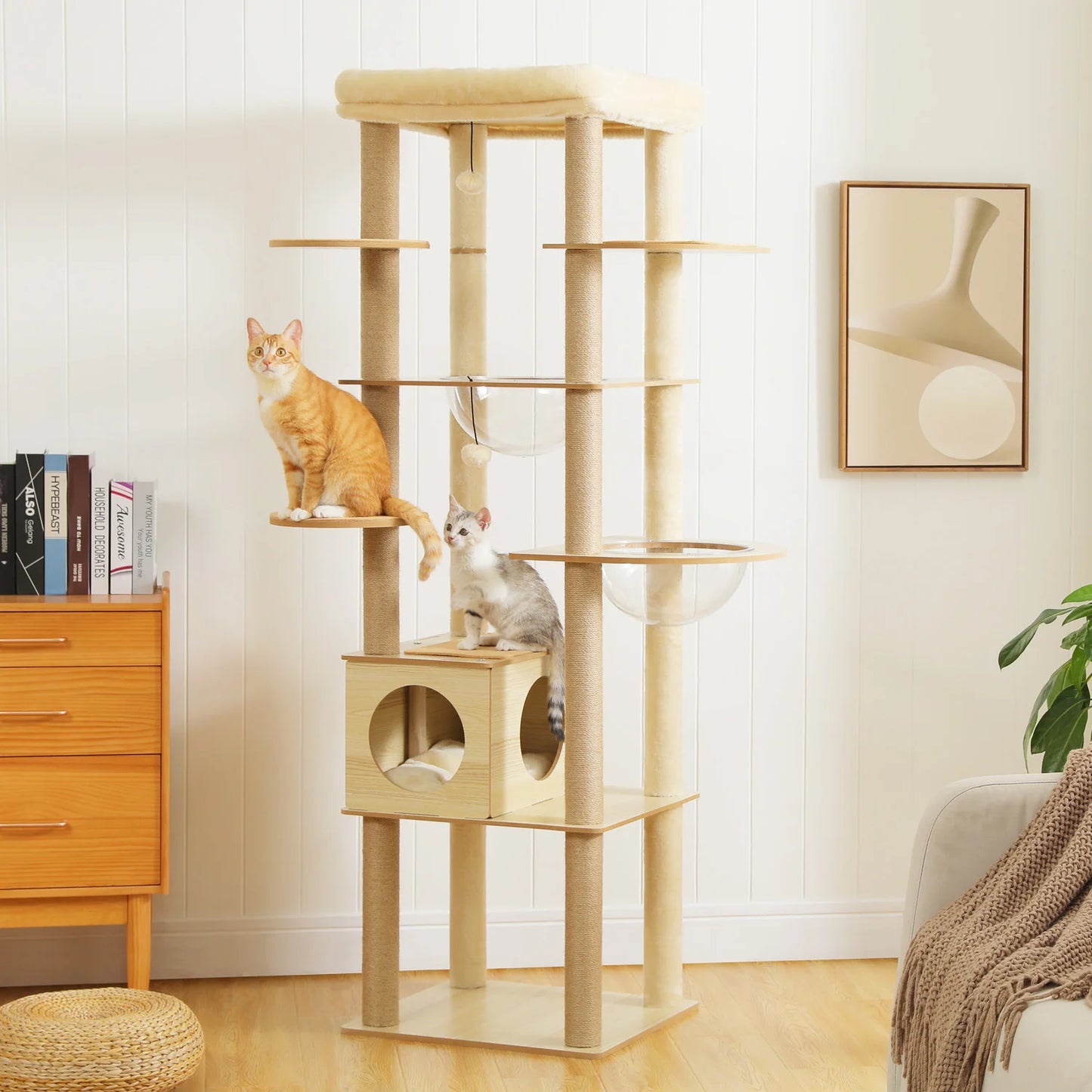Multi Level Cat Tree Indoor Wood Cat Tower With Scratching Posts And Hammock