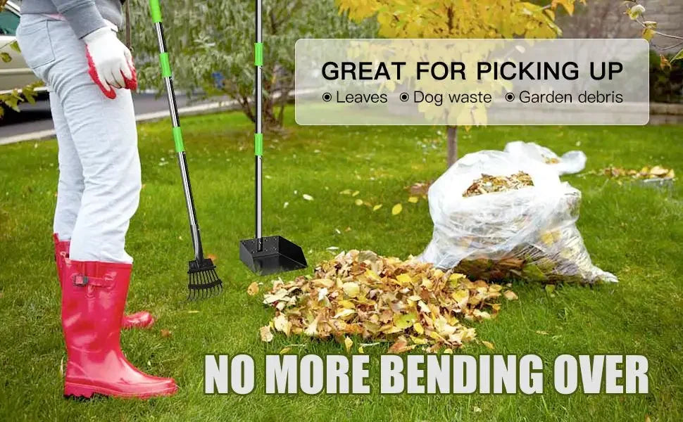 Dog Poop Scoop With Long Handle Stainless Steel Tray And Rake For Medium Dogs