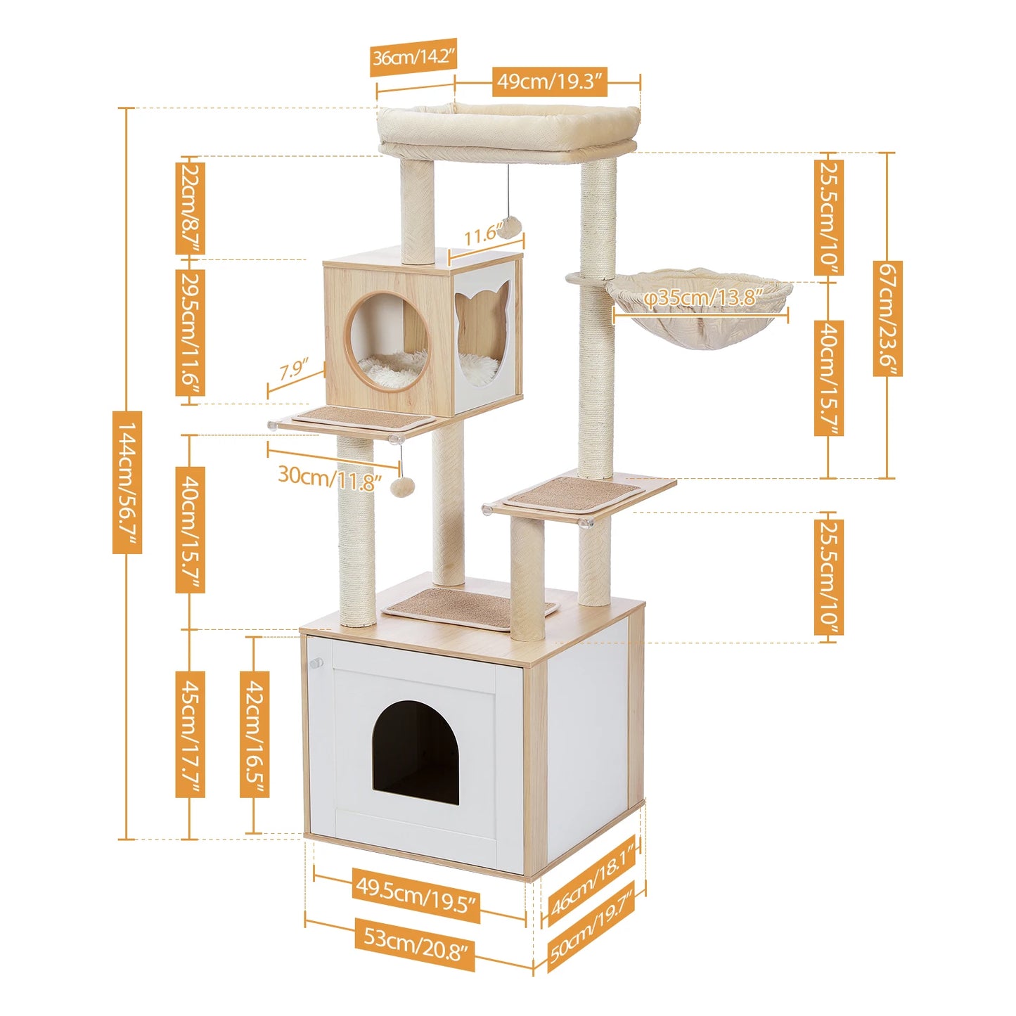 Multi Level Cat Tree Indoor Wood Cat Tower With Scratching Posts And Hammock