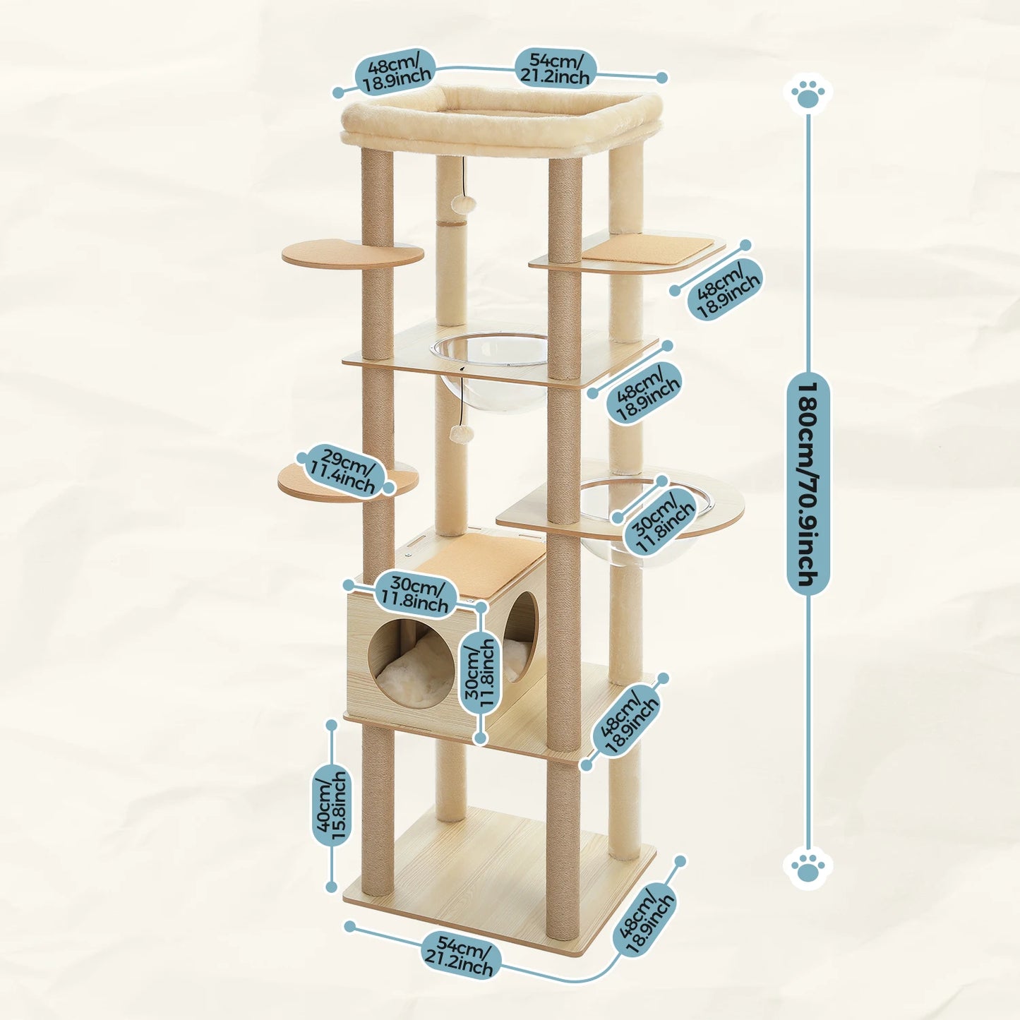 Multi Level Cat Tree Indoor Wood Cat Tower With Scratching Posts And Hammock