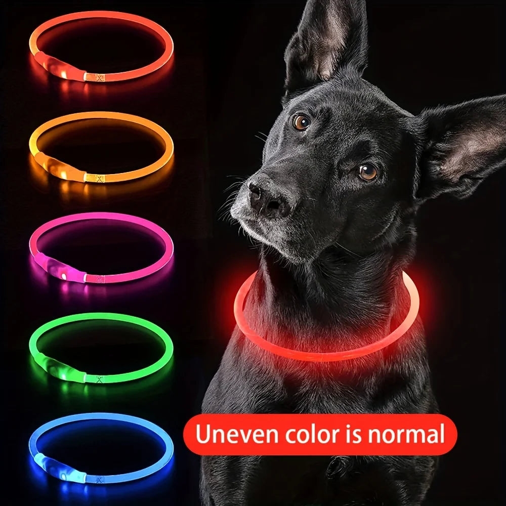 LED Light Dog Collar USB Rechargeable Reflective Luminous Anti Lost Pet Necklace