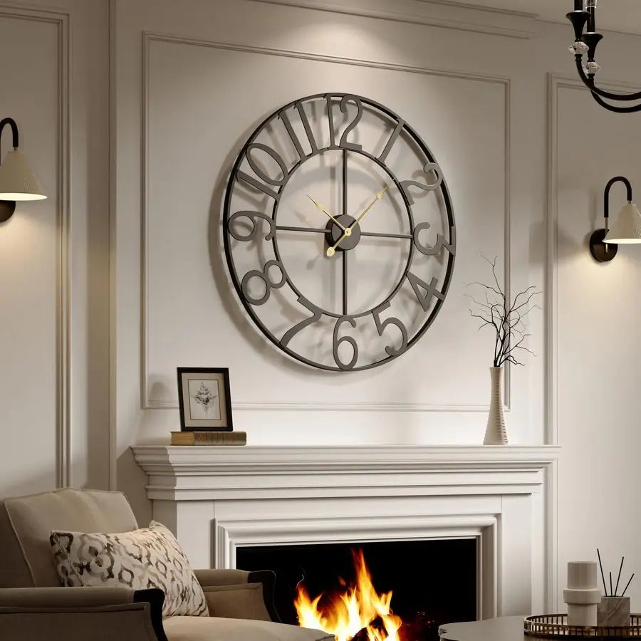 30 Inch Metal Wall Clock Silent Non Ticking Battery Operated Modern Black Decor