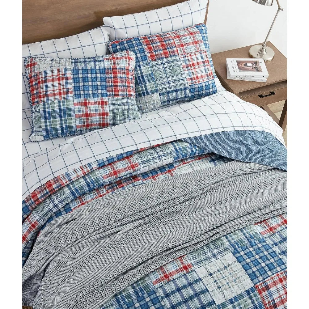 Queen Bamboo Fiber Quilt Set 3 Piece Reversible Bed Cover With Matching Pillow