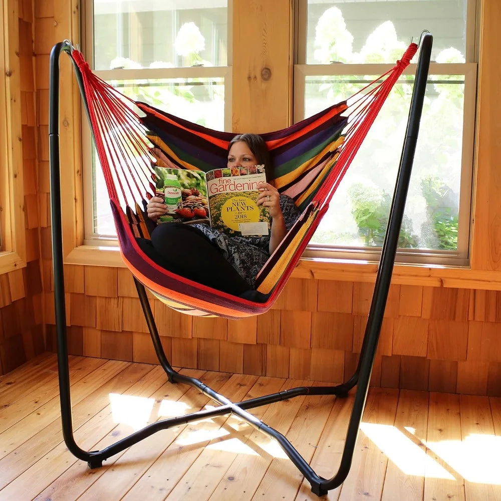 Portable Hanging Hammock Chair With Stand For Indoor Outdoor Sunset Design 330lb