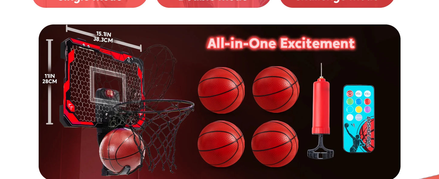 Joyfy Indoor Basketball Hoop Light Up Over The Door With Scoreboard And 4 Balls