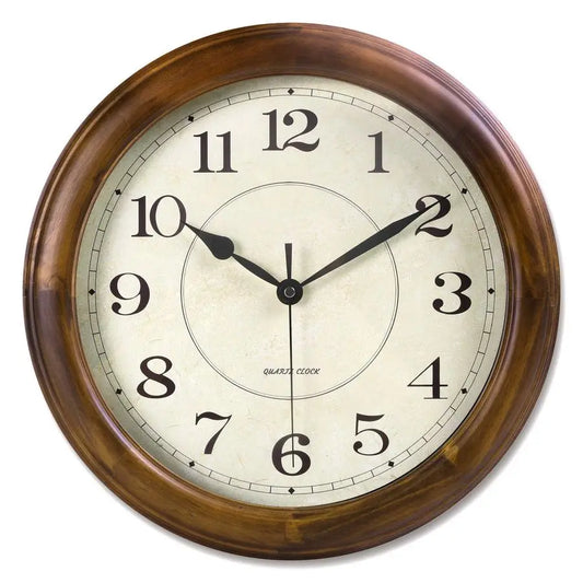 Wood Wall Clock 14 Inch Silent Battery Operated Non Ticking Analog Living Room