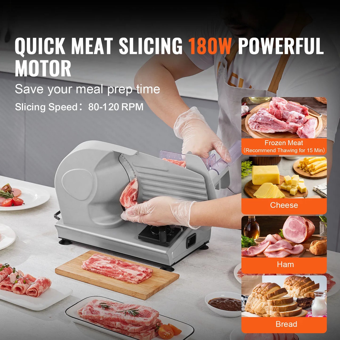 SucceBuy Electric Meat Slicer Deli SUS 420 Blade Guard Adjustable Thickness