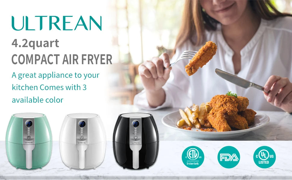 ULTREAN 4L Air Fryer Electric Hot fryer Oil-free Auto Household Kitchen 360°Baking Convection Oven Deep Fryer with Touch Control