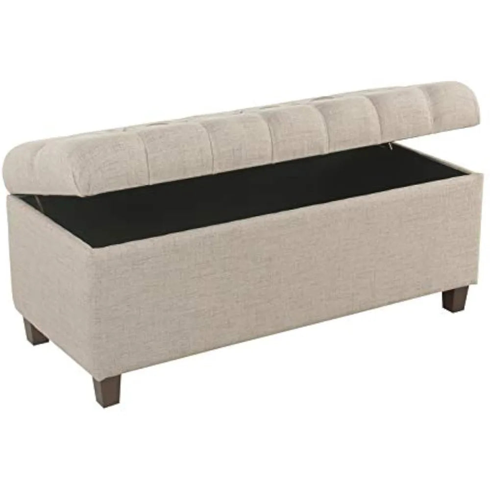 Tan Tufted Ainsley Button Storage Ottoman Bench With Hinged Lid