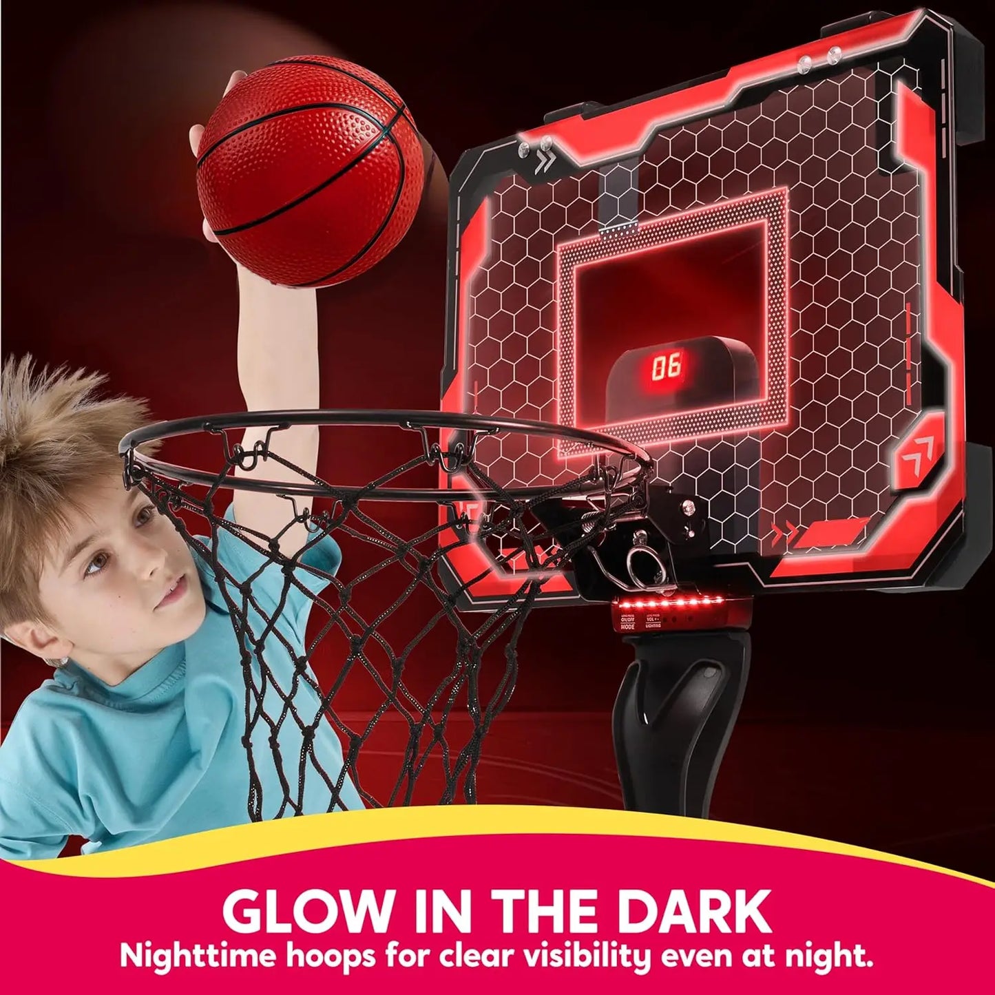 Joyfy Indoor Basketball Hoop Light Up Over The Door With Scoreboard And 4 Balls