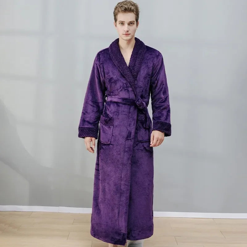 Winter Warm Thick Long Coral Velvet Bathrobe For Adults Women Men