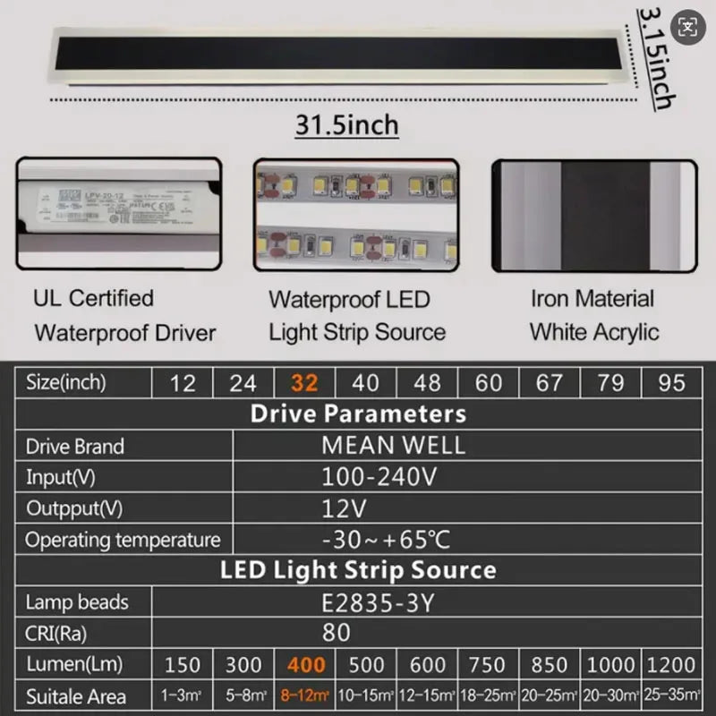 Long LED Waterproof IP65 Outdoor Wall Lamp Modern Sconce Light Garden Porch