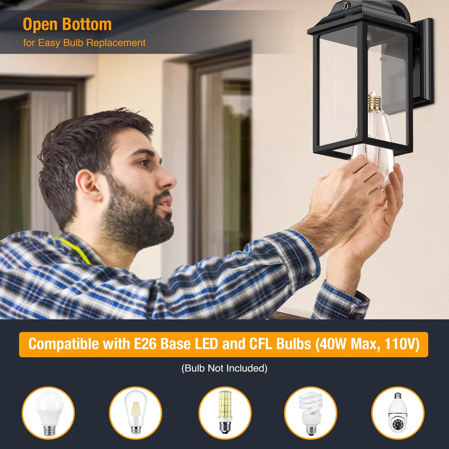 Outdoor Wall Sconce Lights Two Pack Black Lanterns For House Garage Patio
