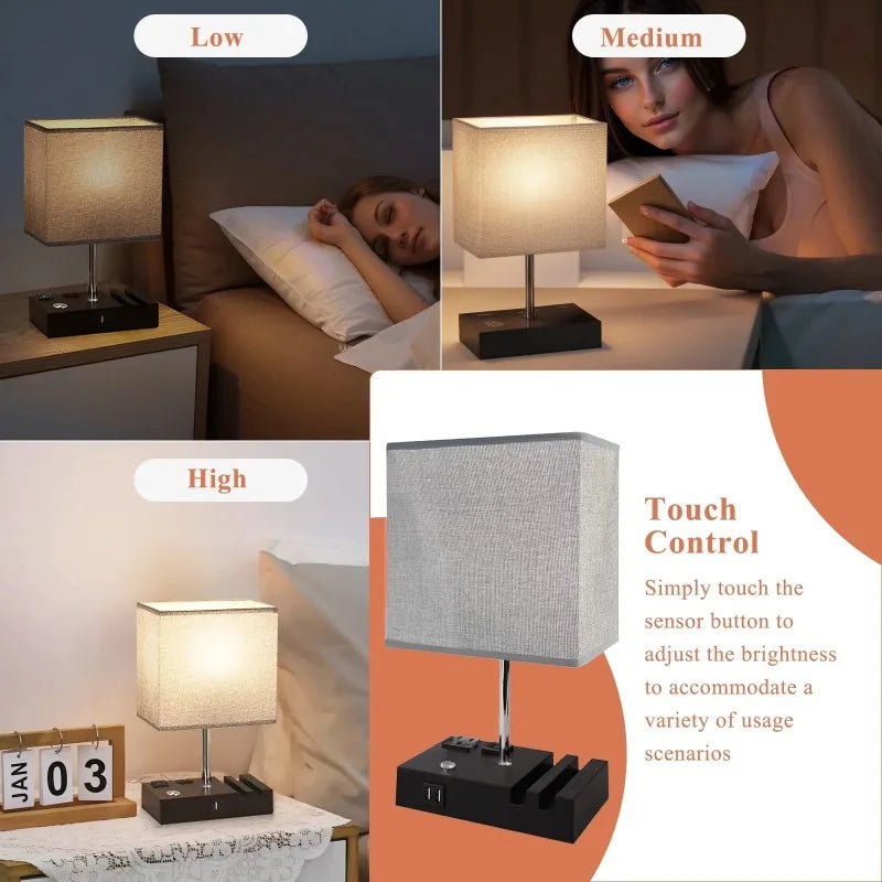 SZRSTH 15.7 Inch Bedside Table Lamp With Dual Fast USB Charging And Dimmable LED