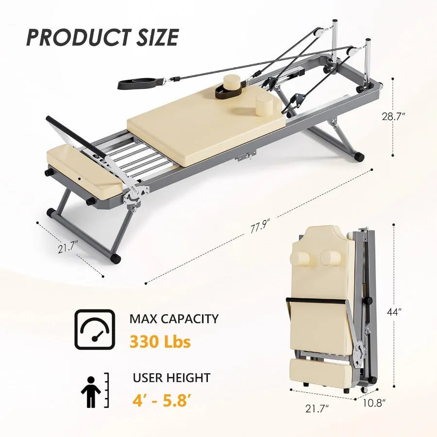 Foldable Pilates Reformer Machine with Springs Resistance for FullBody Home Workout Adjustable Fitness Equipment Suitable for A