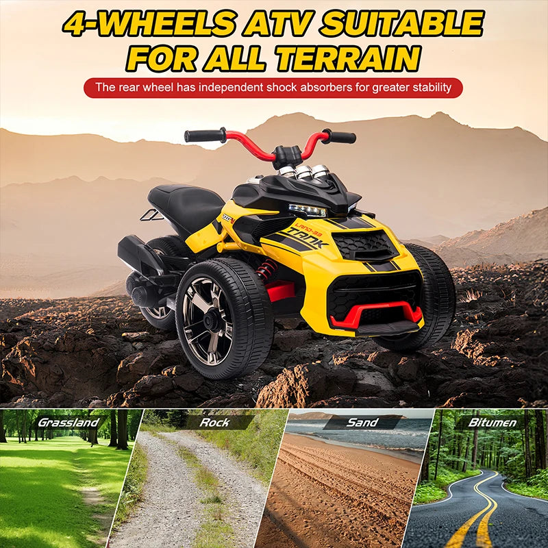 12V Kids ATV Ride On Three Wheel Electric Toy For 3 To 8 Years Lights Music