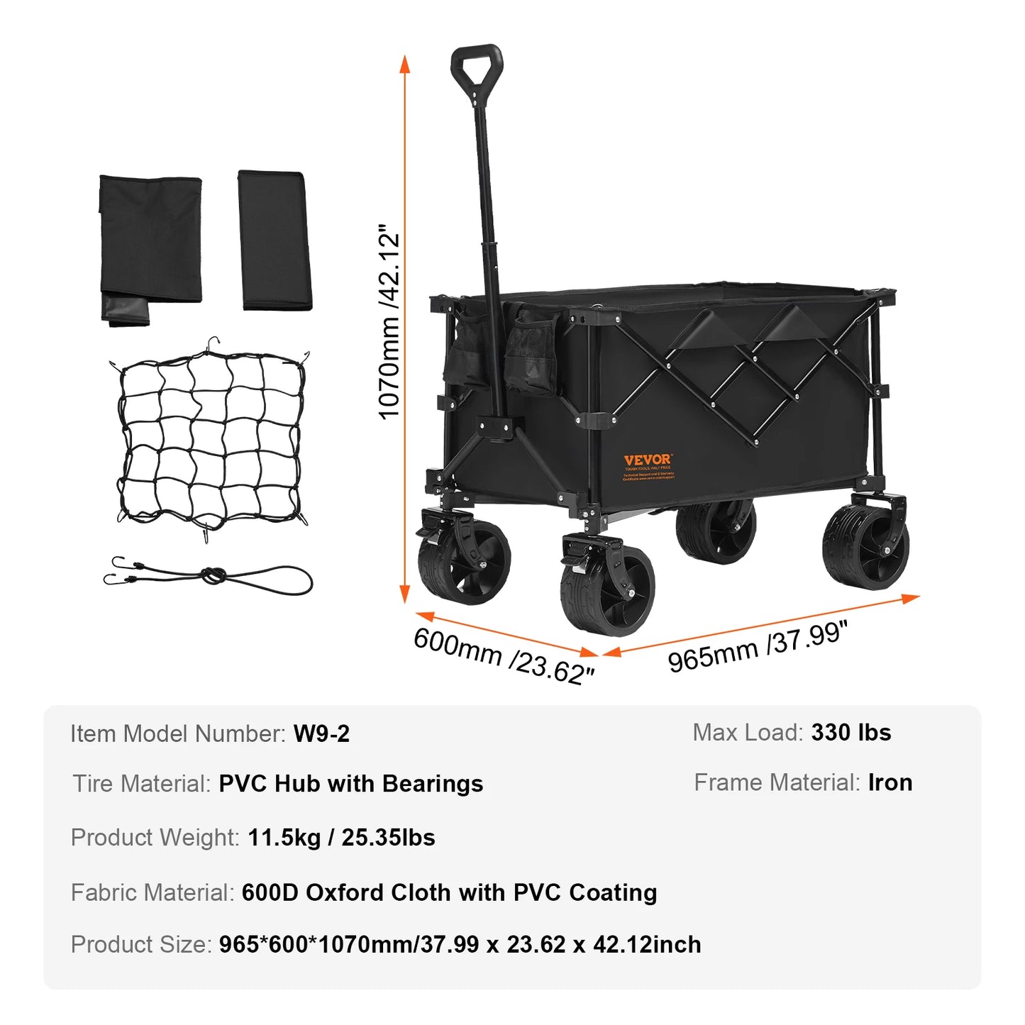SucceBuy Collapsible Folding Wagon With All Terrain Wheels Drink Holder Camping