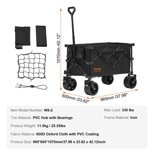 SucceBuy Collapsible Folding Wagon With All Terrain Wheels Drink Holder Camping