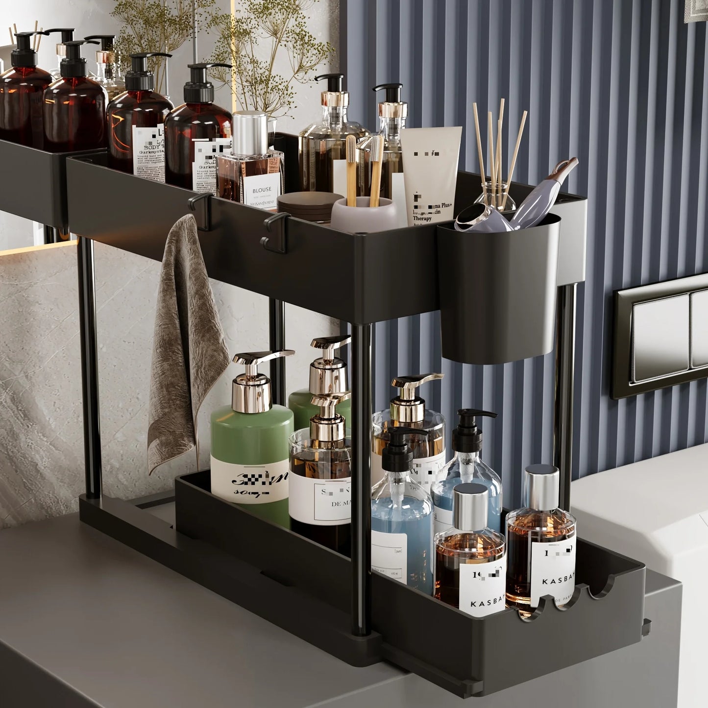 Two Pieces Two Tier Sliding Cabinet Organizer Pull Out Under Sink Rack Storage