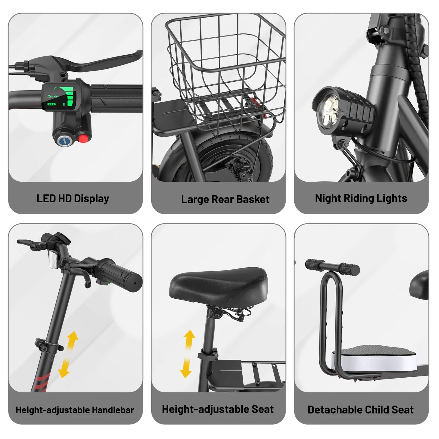 Peak 1200W Electric Scooter With Kids Seat 12 Inch Shock Absorbing Tires