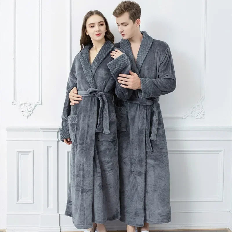 Winter Warm Thick Long Coral Velvet Bathrobe For Adults Women Men