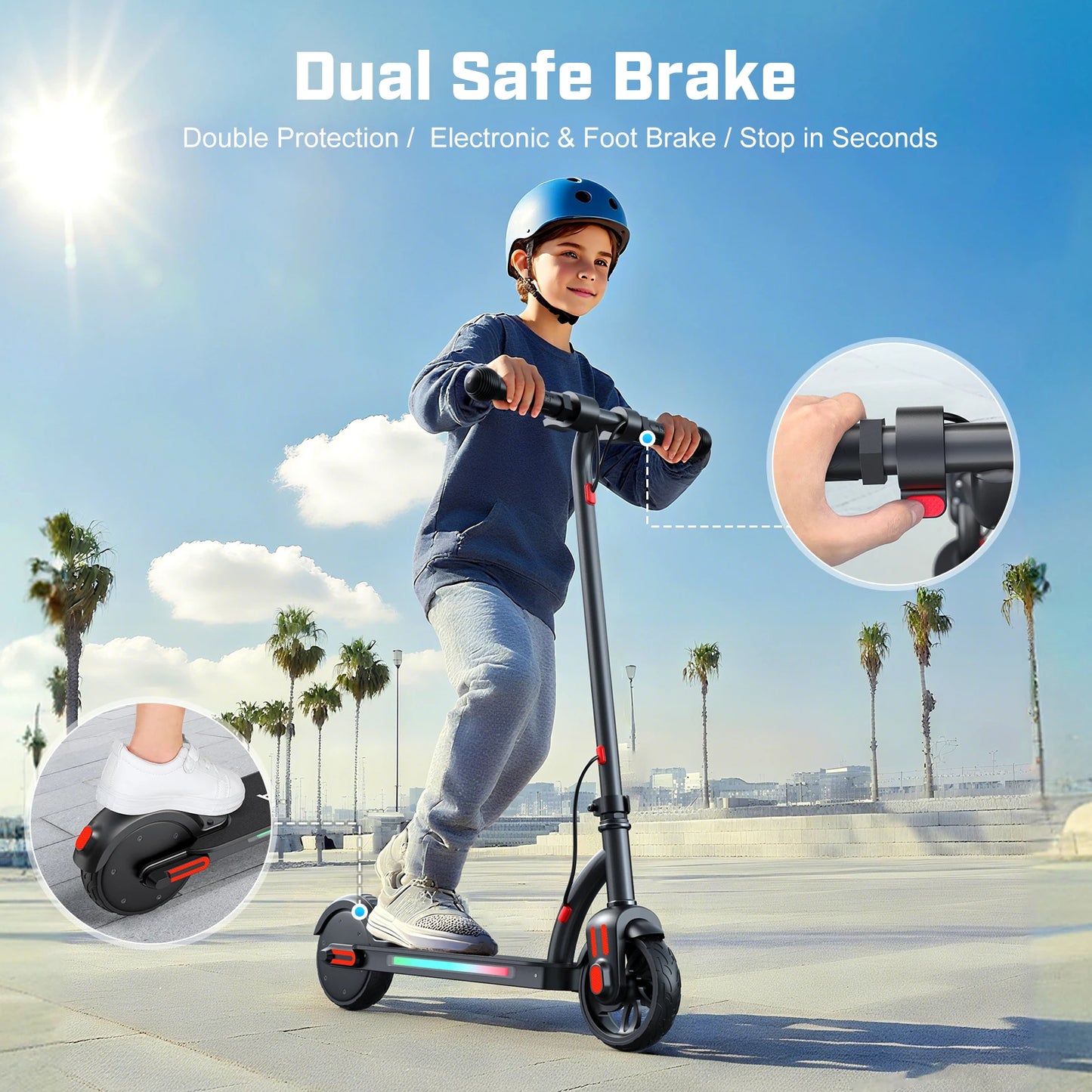 CAROMA Electric Scooter Kids Ages 6 To 12 3 Speeds 150W UL2272 Dual Braking