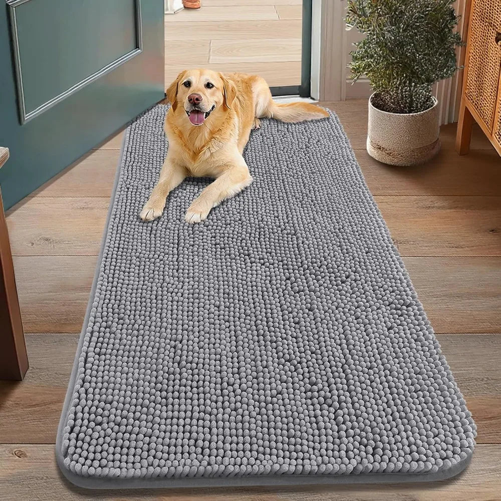 Absorbent Non Slip Dog Muddy Paws Door Mat Quick Dry Chenille Entryway 48x30