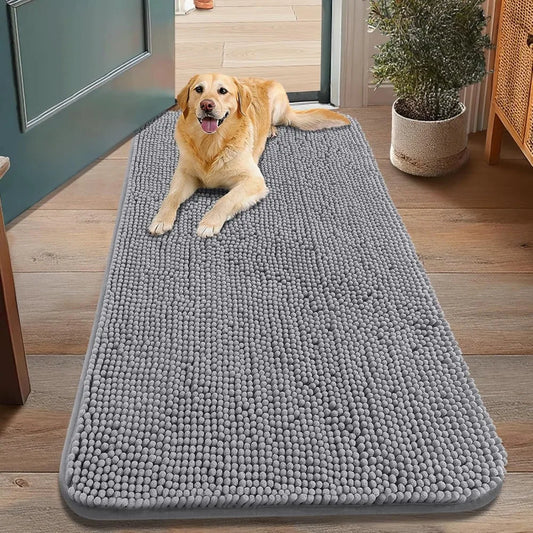 Absorbent Non Slip Dog Muddy Paws Door Mat Quick Dry Chenille Entryway 48x30