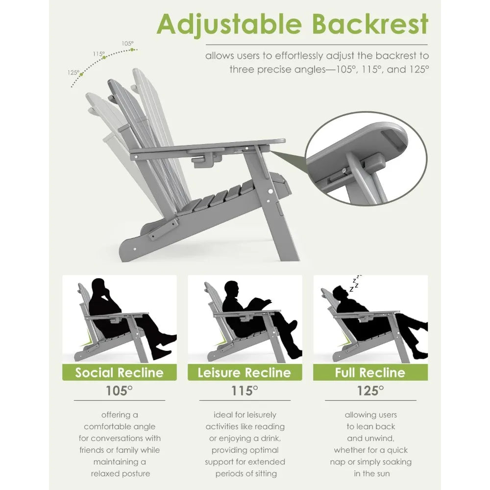 Set of 2 Adjustable Adirondack Chairs with Ottomans HDPE Plastic Folding