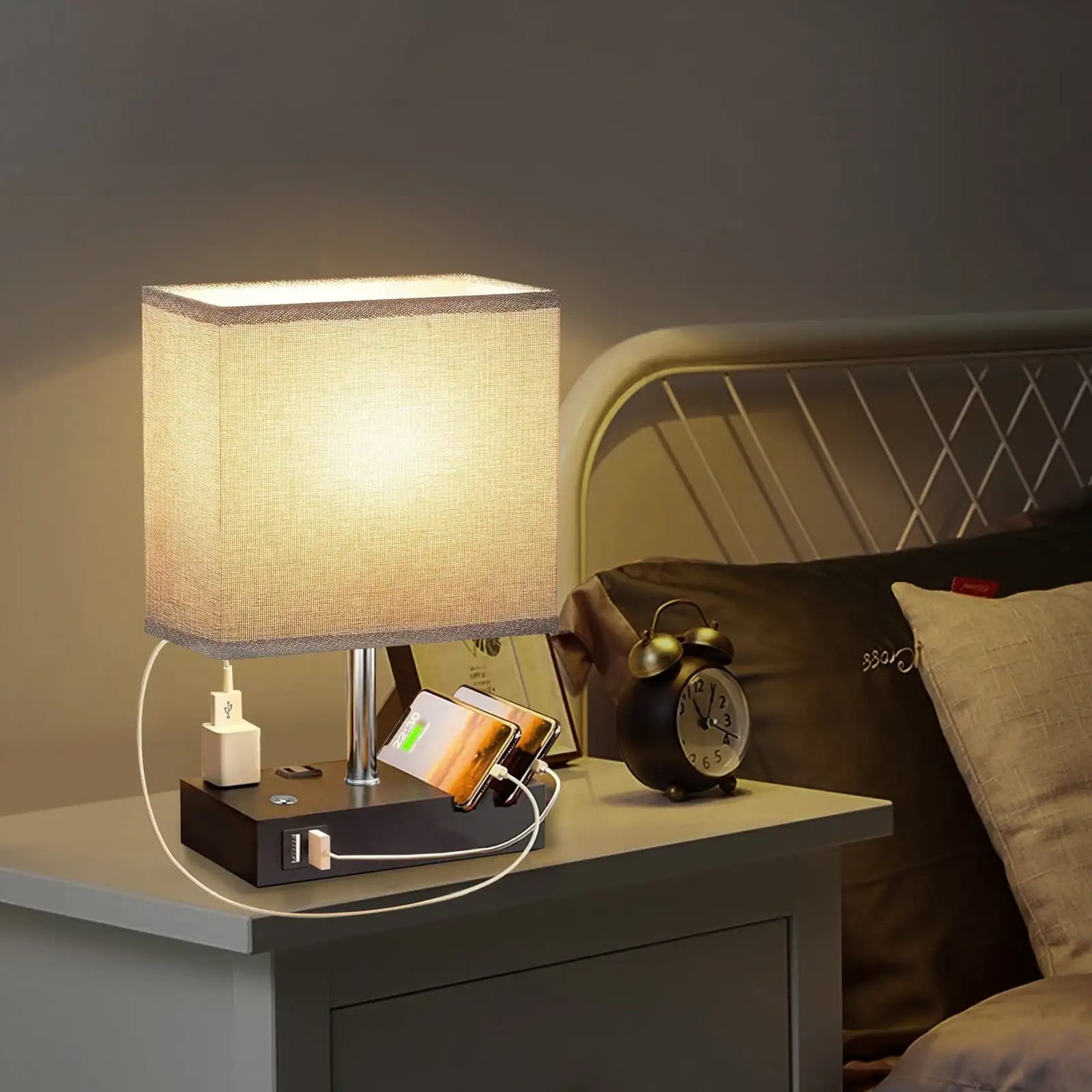SZRSTH 15.7 Inch Bedside Table Lamp With Dual Fast USB Charging And Dimmable LED