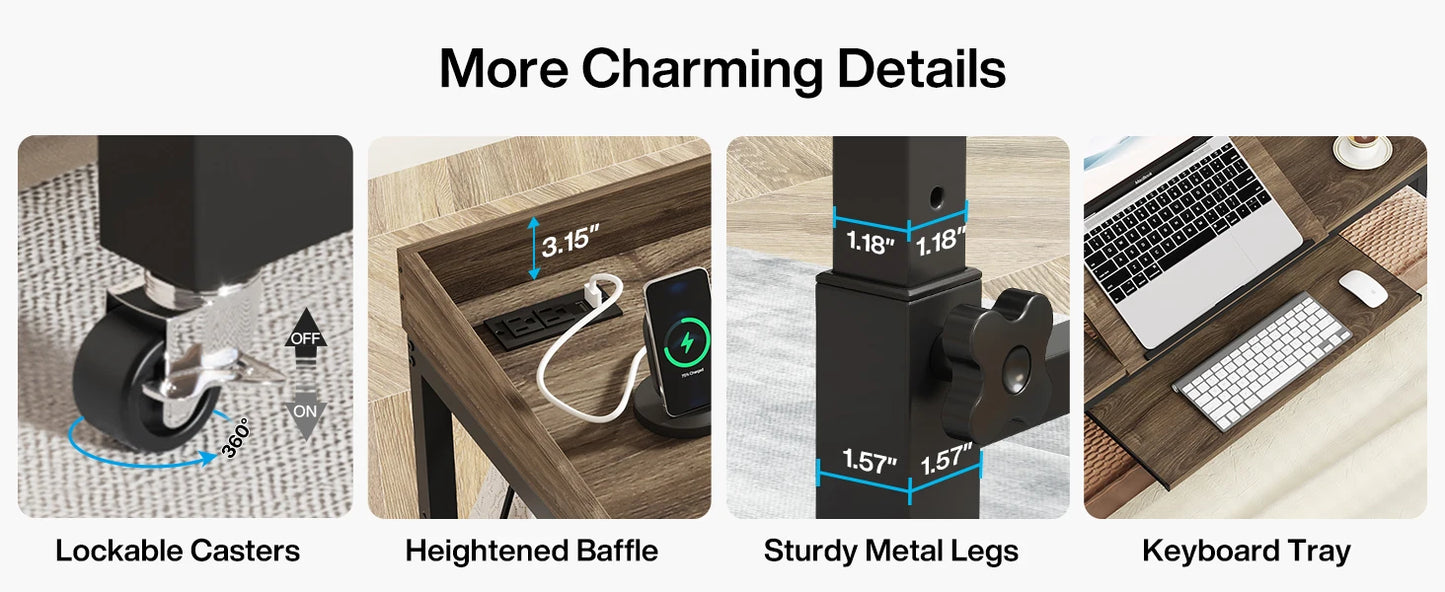 Height Adjustable Overbed Table With Wheels Queen Size Laptop Cart Desk