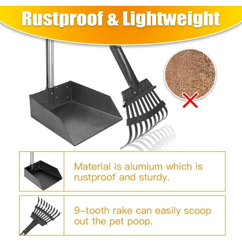 Dog Poop Scoop With Long Handle Stainless Steel Tray And Rake For Medium Dogs