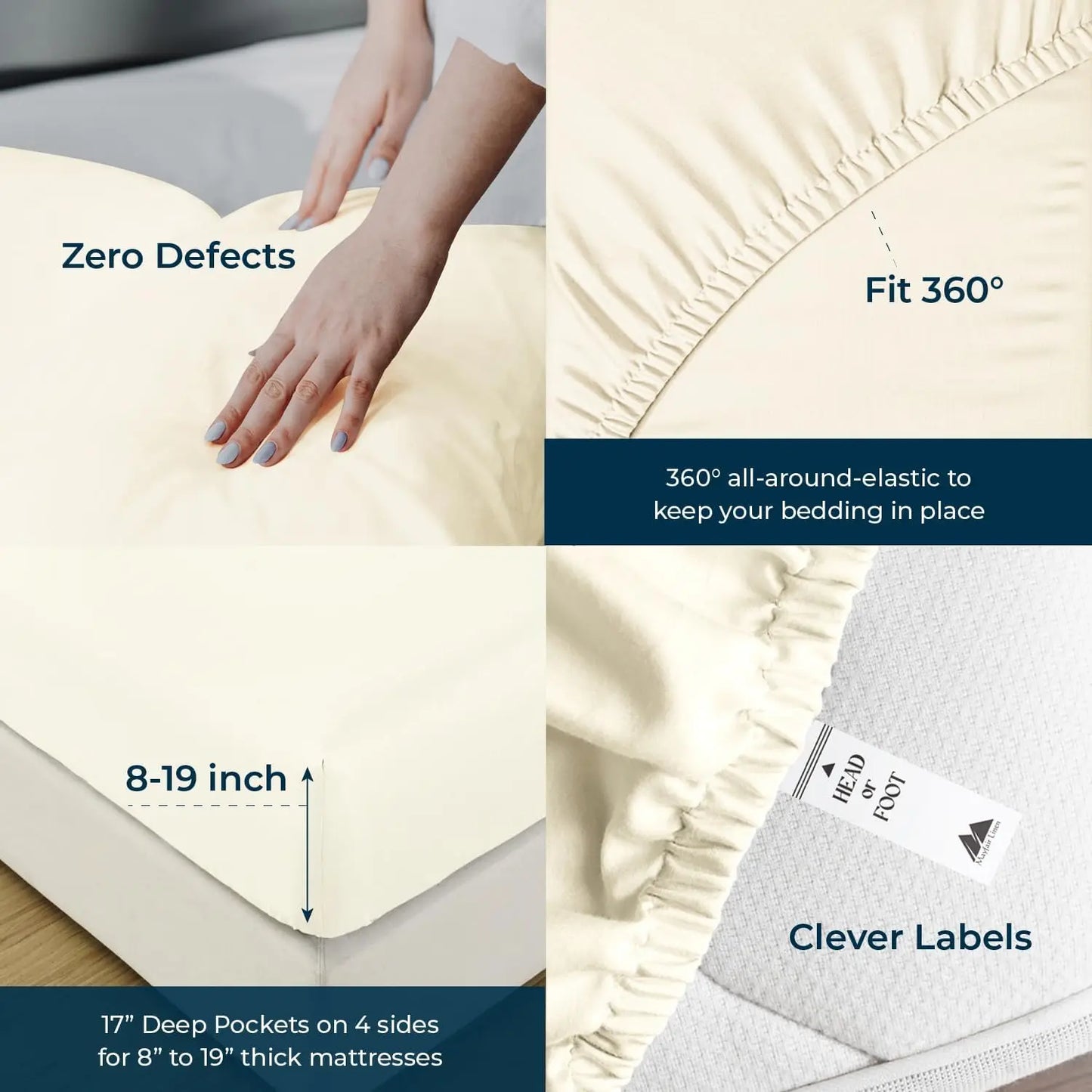 Egyptian Cotton King Size Sheet Set 4 Piece Deep Pocket Cooling Sateen Ivory