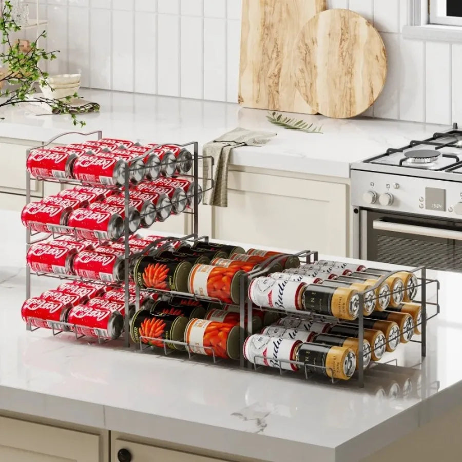 Four Tier Soda Can Dispenser Rack Holds 48 Cans Space Saving Organizer