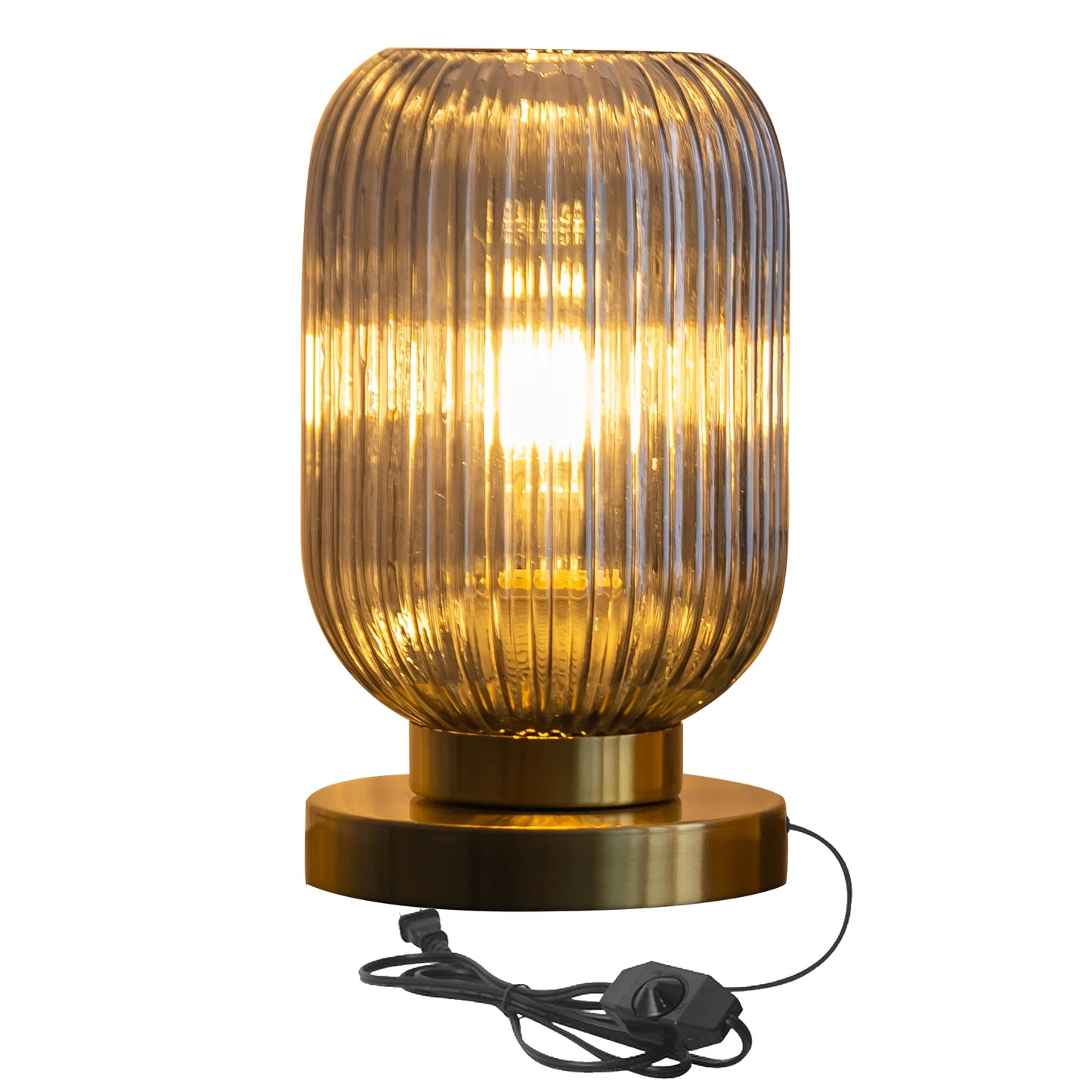 HSMKL Modern Ribbed Glass Table Lamp Bedside Light Plug In For Bedroom
