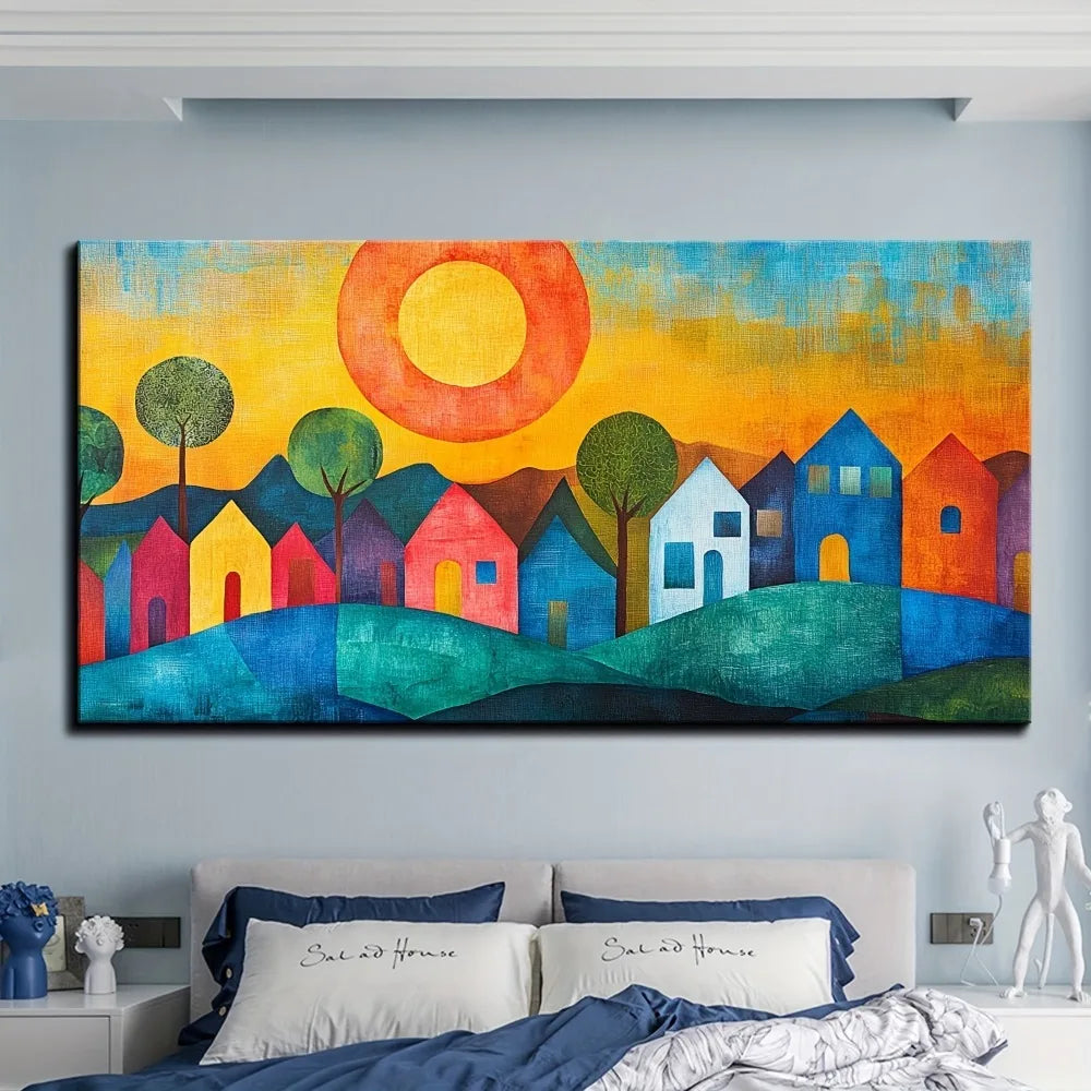 Large Abstract House Canvas Wall Art Print With 1.5 Inch Solid Pine Wood Frame