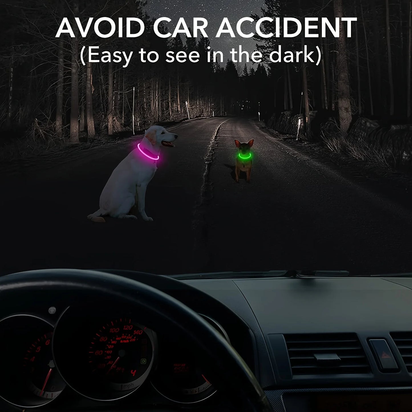 LED Light Dog Collar USB Rechargeable Reflective Luminous Anti Lost Pet Necklace