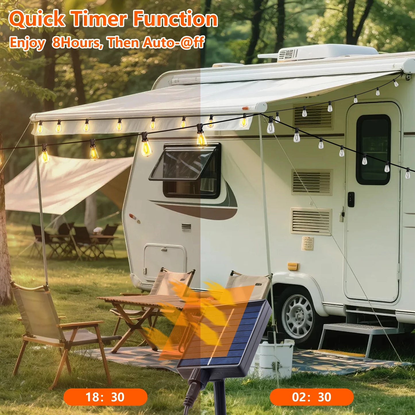 100Ft Solar Outdoor String Lights IP65 Waterproof With Replaceable Bulbs