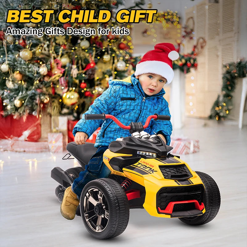12V Kids ATV Ride On Three Wheel Electric Toy For 3 To 8 Years Lights Music