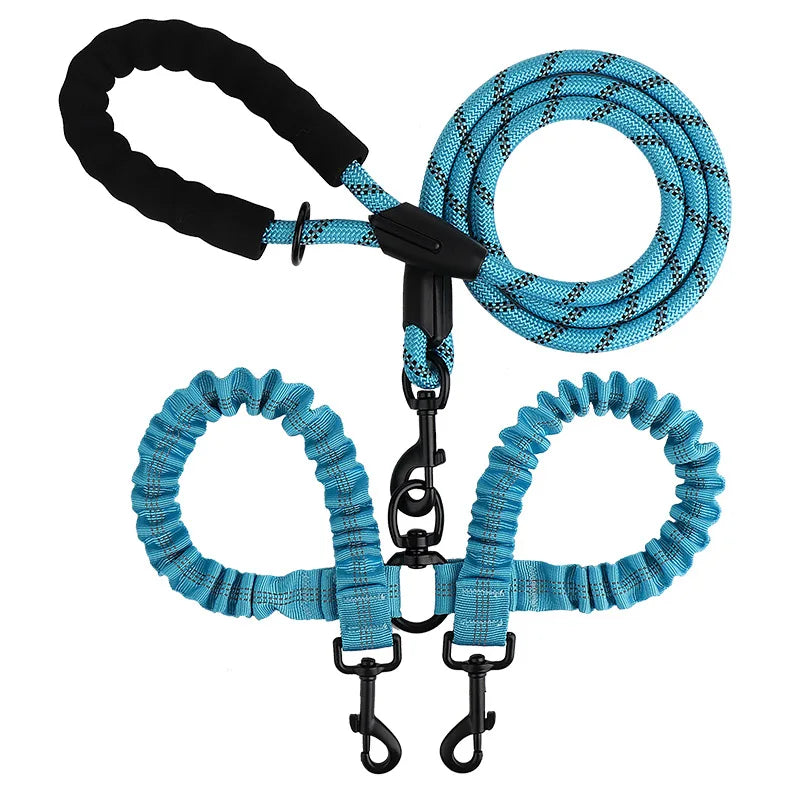 Double Dog Leash Coupler Elastic Rope Nylon Leash for Two Dogs