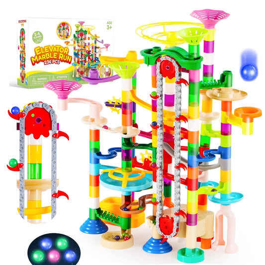 Joyfy 236 Pcs Glowing Marble Run With Motorized Elevator STEM Toys Set Ages 4 8